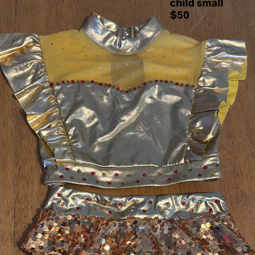 Girls Sparkle Gold and Yellow Sequin Dance Costume